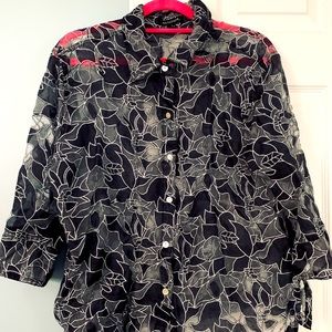 Vintage Semi Sheer Floral Button Up Blouse